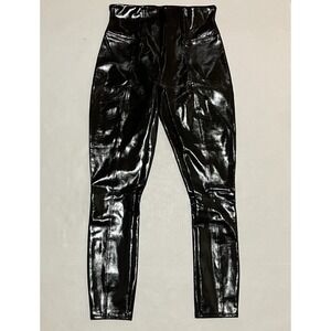 SPANX shape Faux Leather Patent Leggings Brown Size Medium Stretch Pull On